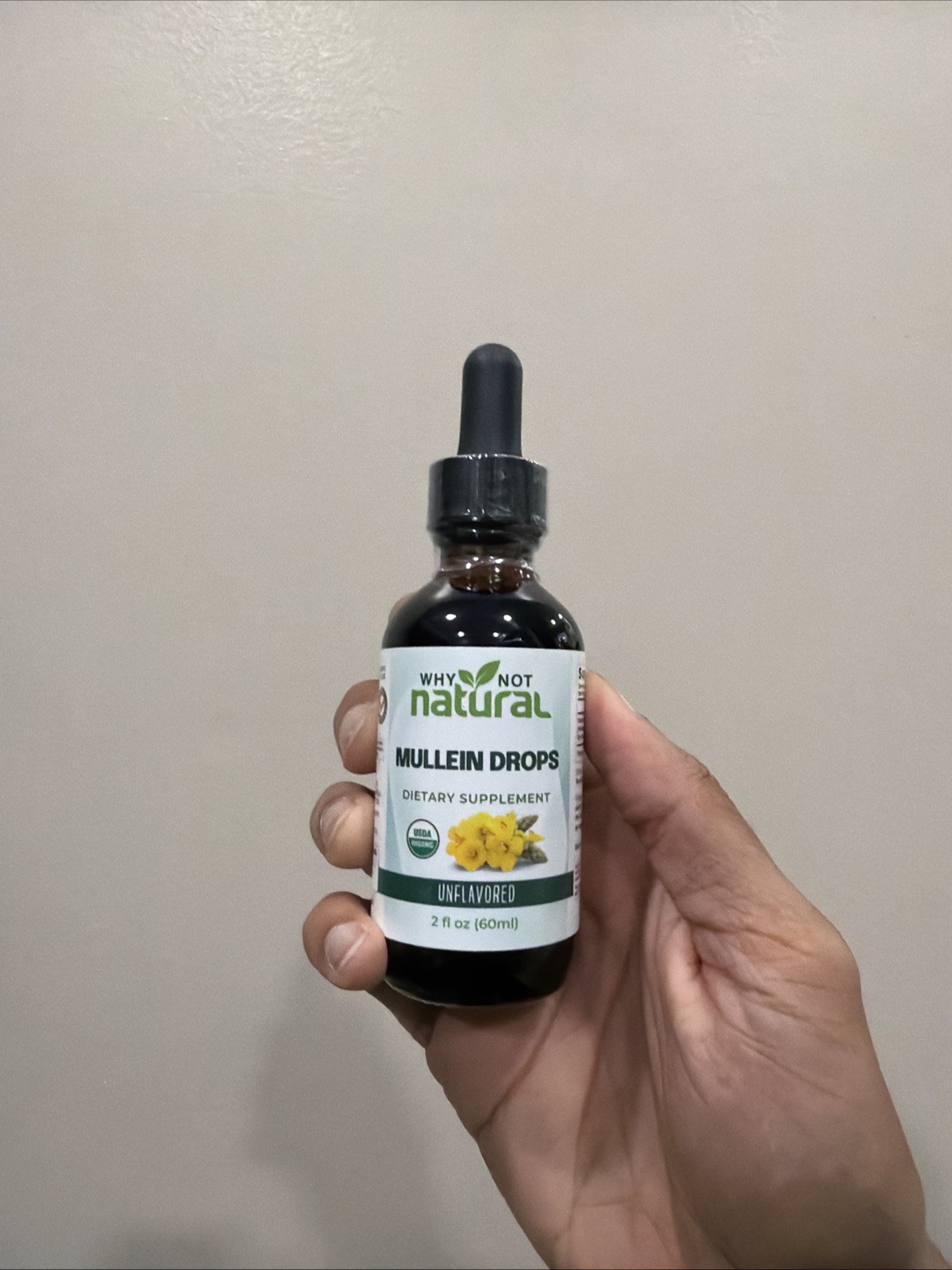 Why Not Natural Mullein Drops Unflavored 2 fl oz 60 mL USDA Organic Leaf Extract