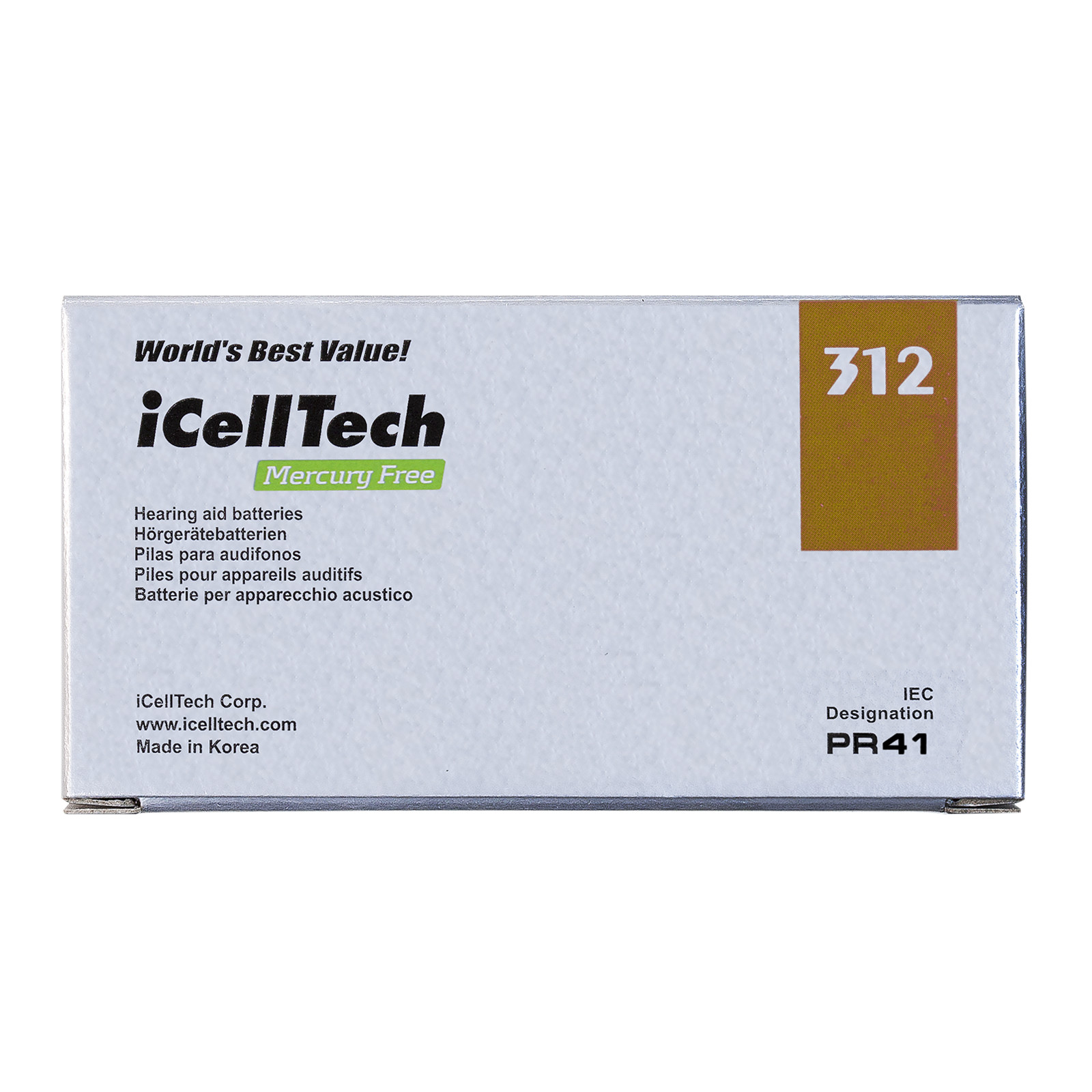 iCellTech Size 312 PR41 P312 Zinc Air MF Hearing Aid Batteries (120 Pack)