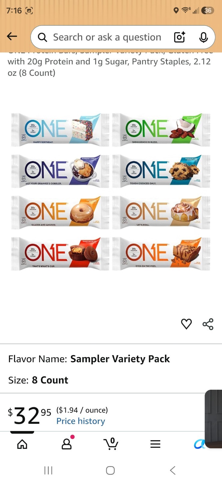 One Protein Bars, Variety Pack Sampler, Gluten Free 20g Protein