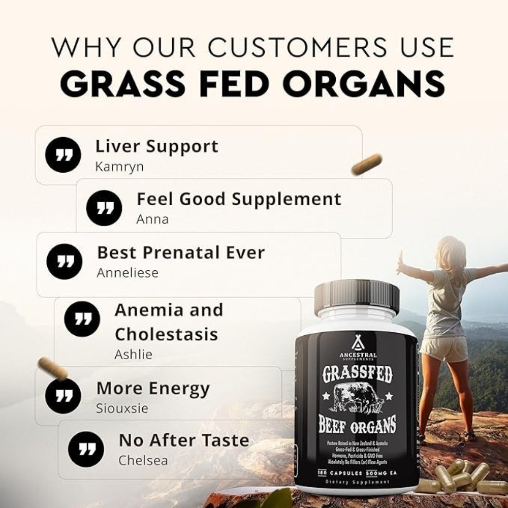 180 Capsules Ancestral Supplements Grass Fed Beef Organ Supplement – Non-GMO 1PC