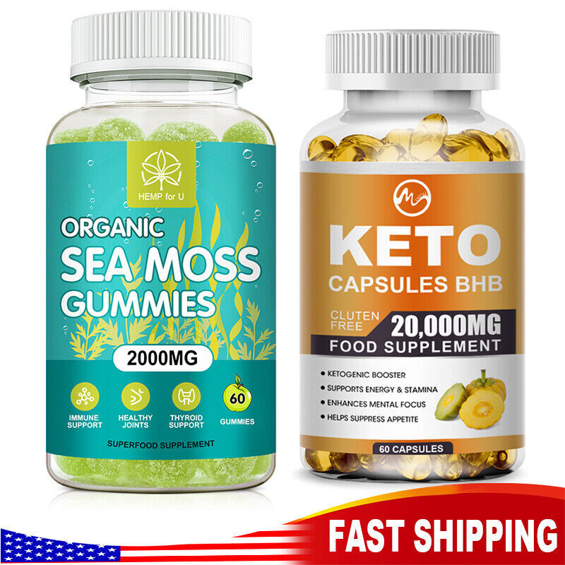 KETO BHB 20000mg Diet Pills Ketone FAT BURNER Weight Loss Sea Moss 60 Gummies