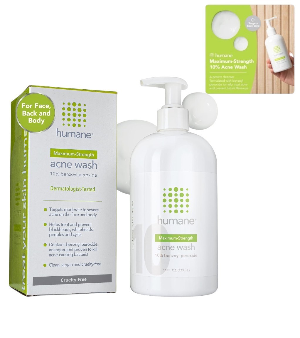 humane Benzoyl Peroxide Acne Body Wash – 10% Maximum-Strength Face, Skin, 16 Oz