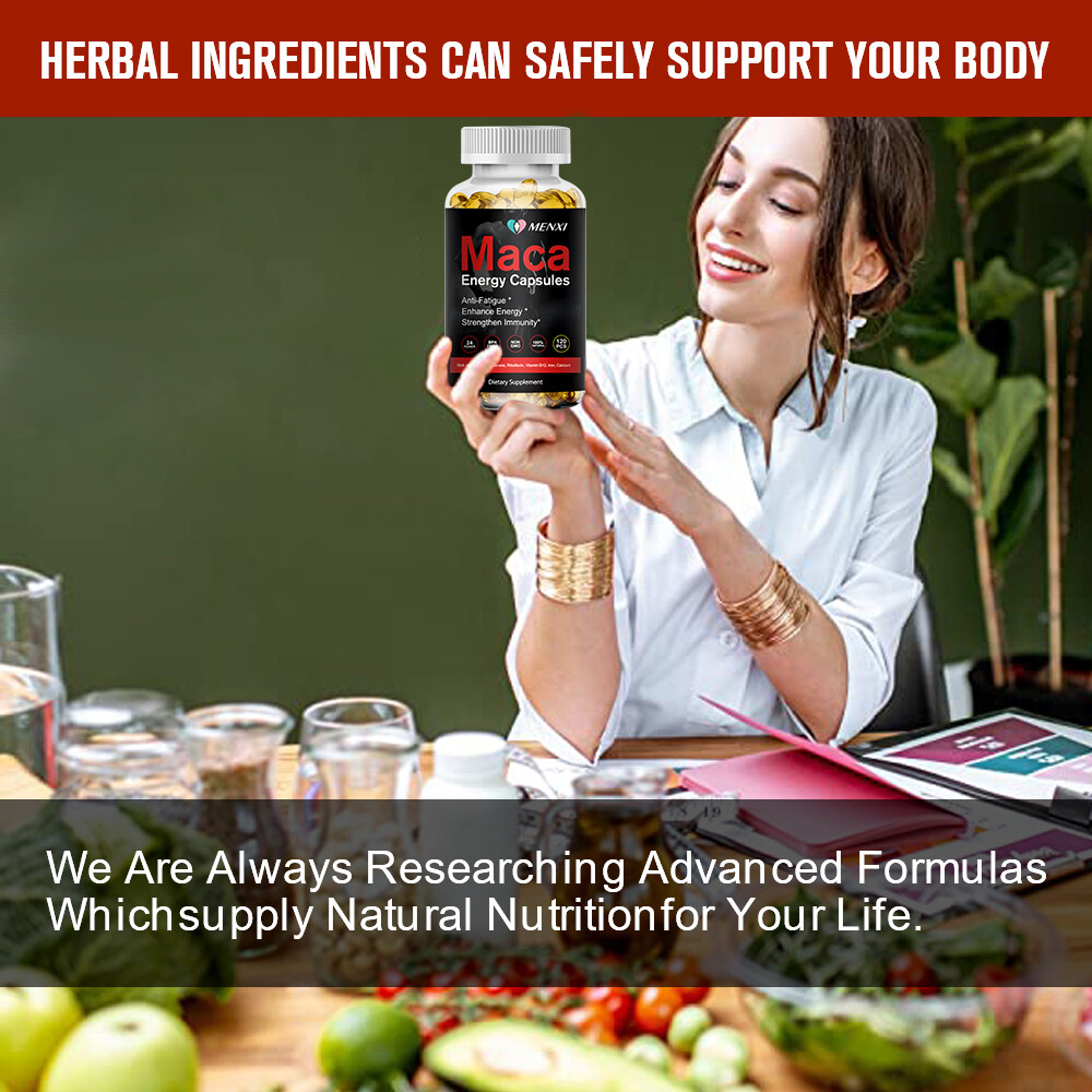 Organic Maca Root 120 Capsules Peruvian Maca Extract Enhance Energy and Vitality
