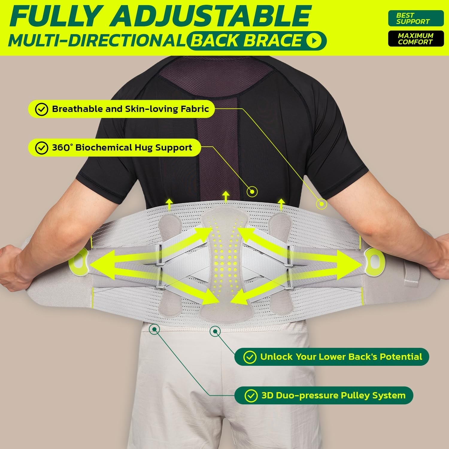 360° Back Brace for Lower Back Pain Relief – Soft Lumbar Support Belt for Hernia