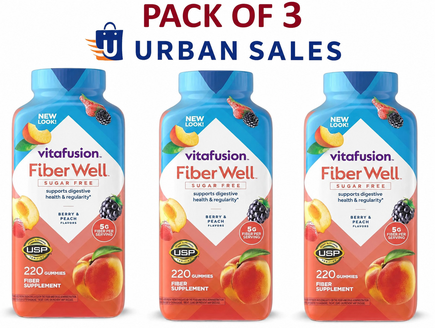 3 PACK – Vitafusion Fiber Well Gummies (220 ct.) {Total 660 Gummies} USA