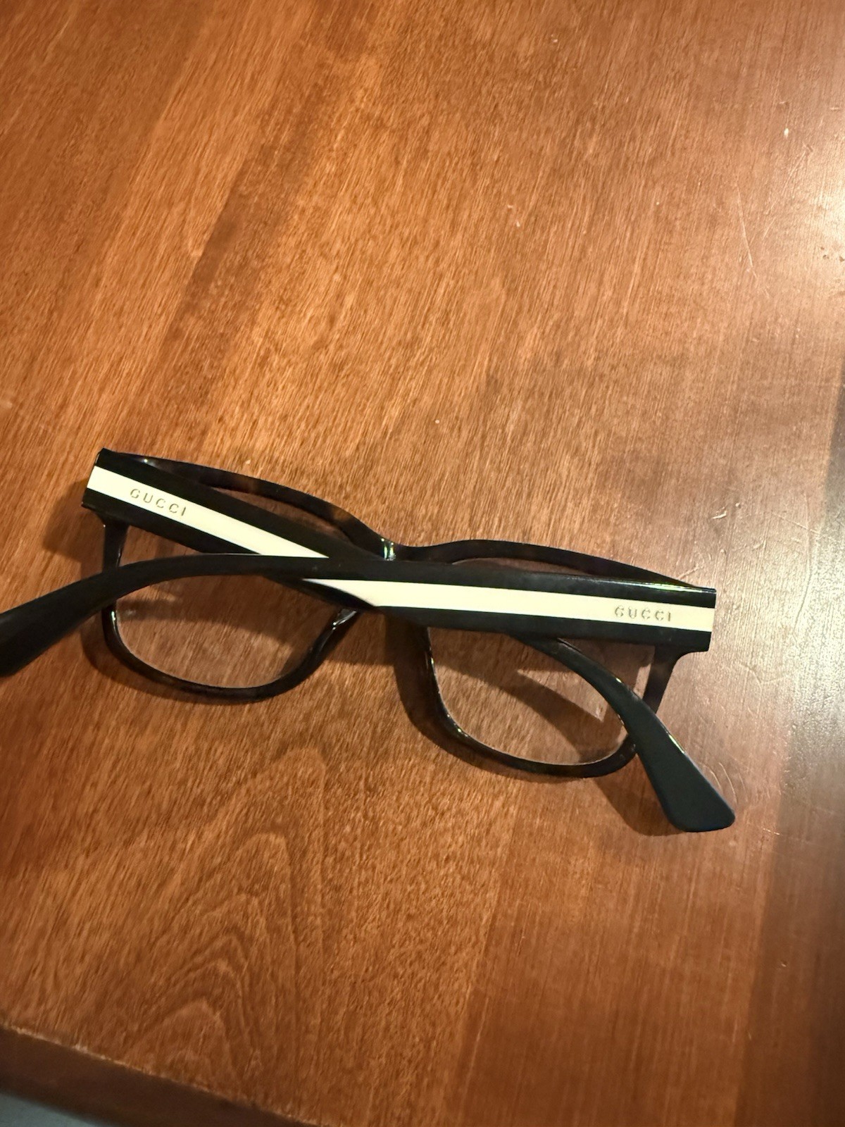 Authentic Gucci Eyeglasses Tortoiseshell Square Frame Black White Stripe Temple