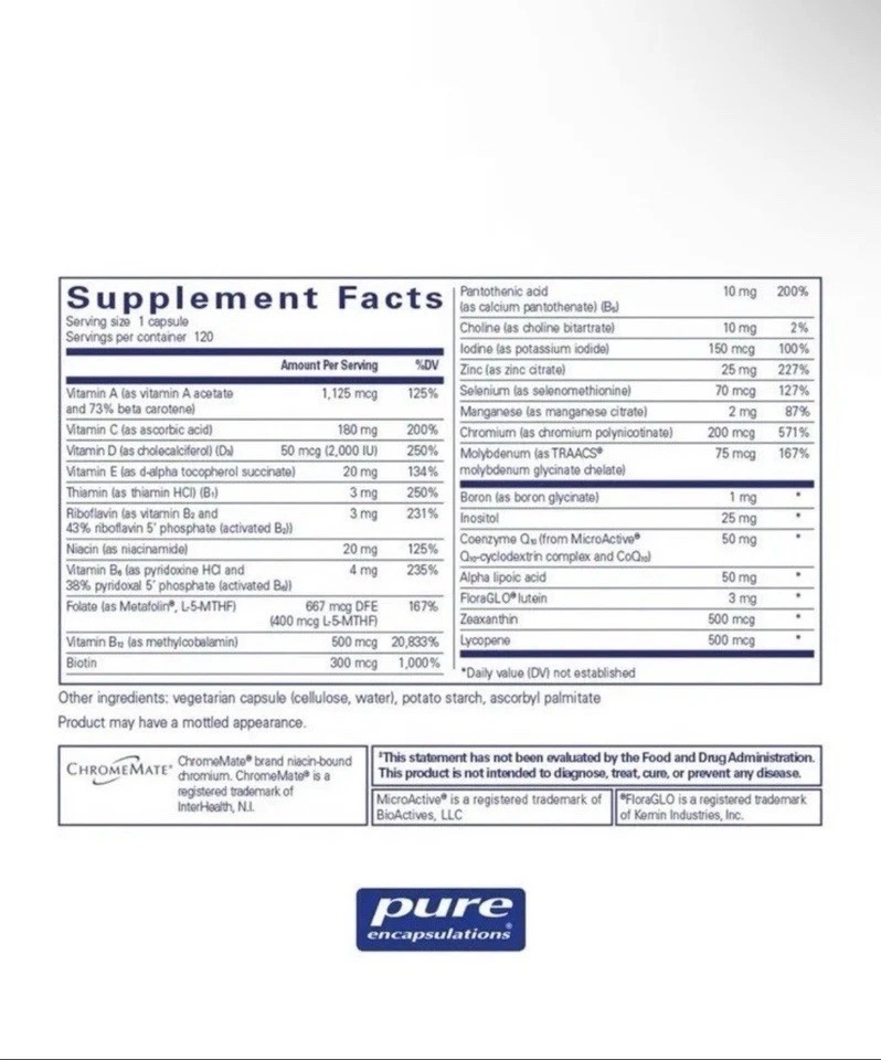 Pure Encapsulations O.N.E. Multivitamin – 120 Capsules – EXP 2028+