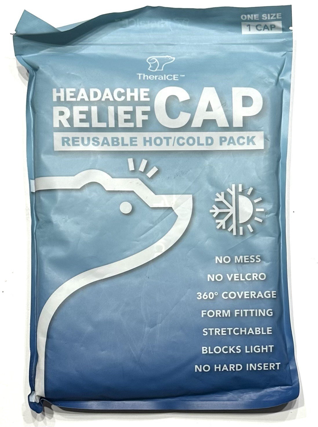 TheraICE Form Fitting Gel Ice Headache Relief Hat Therapy Migraine Hot/Cold Pack