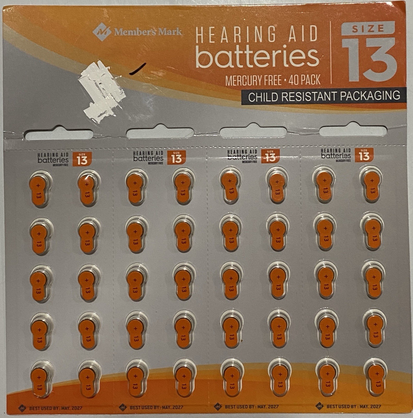 HEARING AID BATTERIES Member’s Mark MERCURY FREE Size 13 EXPIRES MAY 2027