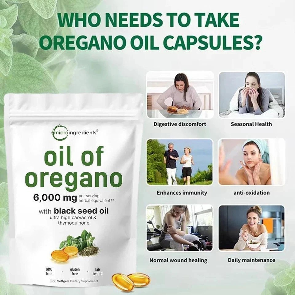 3 Pack Oil of Oregano with Black Seed Oil, 300 Softgels NEW Microingredients.-