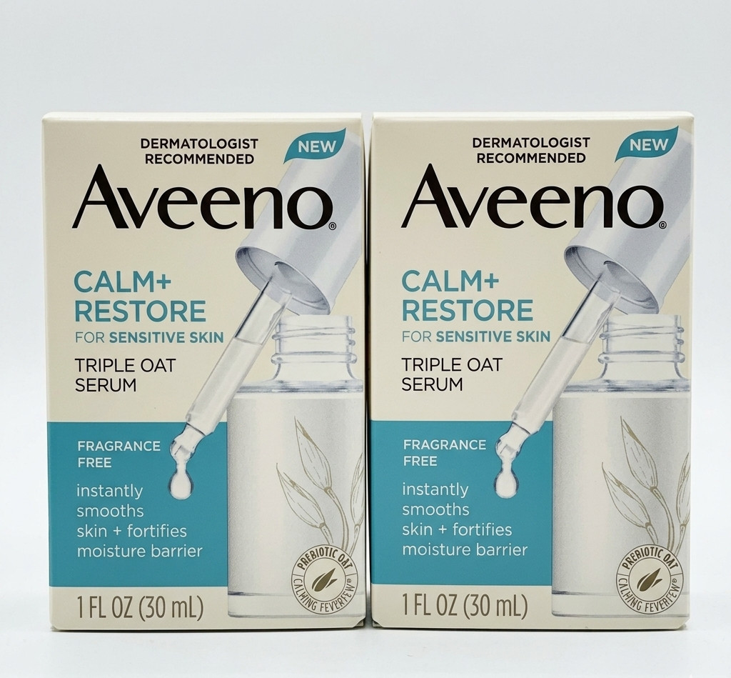 2X Aveeno Calm + Restore For Sensitive Skin Triple Oat Serum 1 Oz