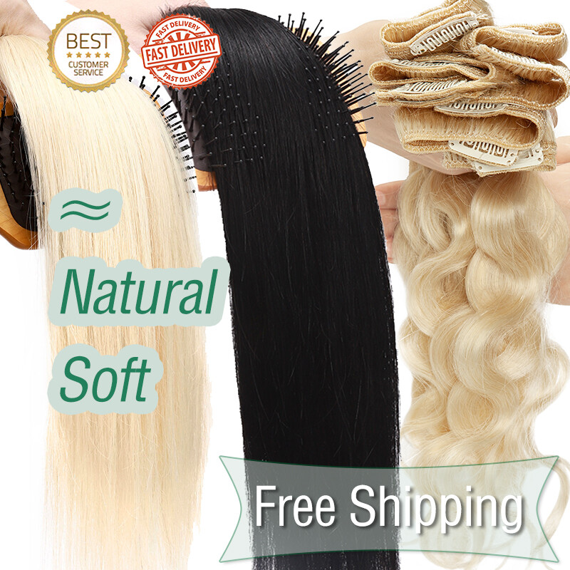 10-24″ Double Weft Clip in 100% Remy Human Hair Extensions Full Head THICK US