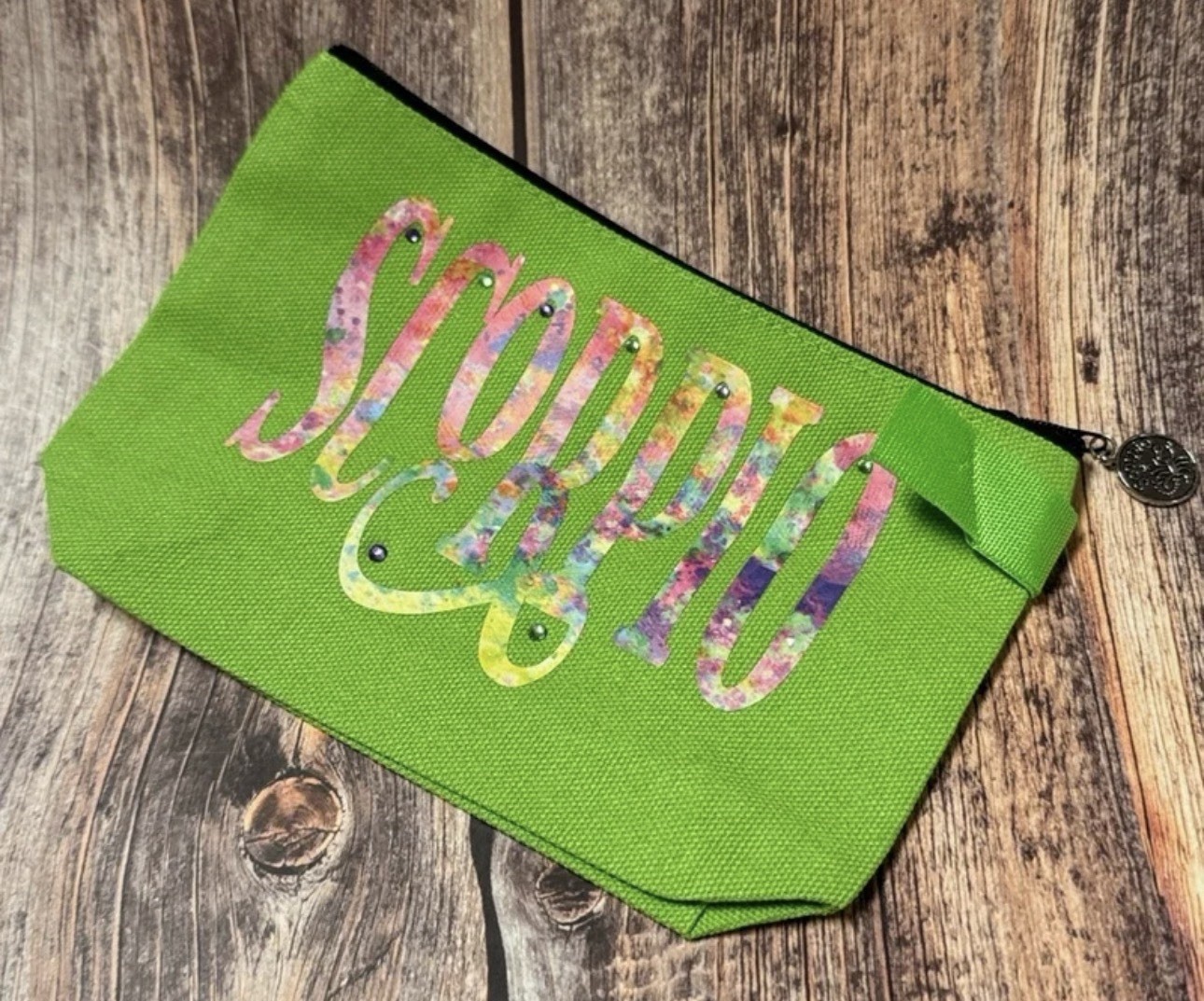 NEW Green 7”x5” Canvas Zippered Pouch With Scorpio Design & Charm Item #PHK4823