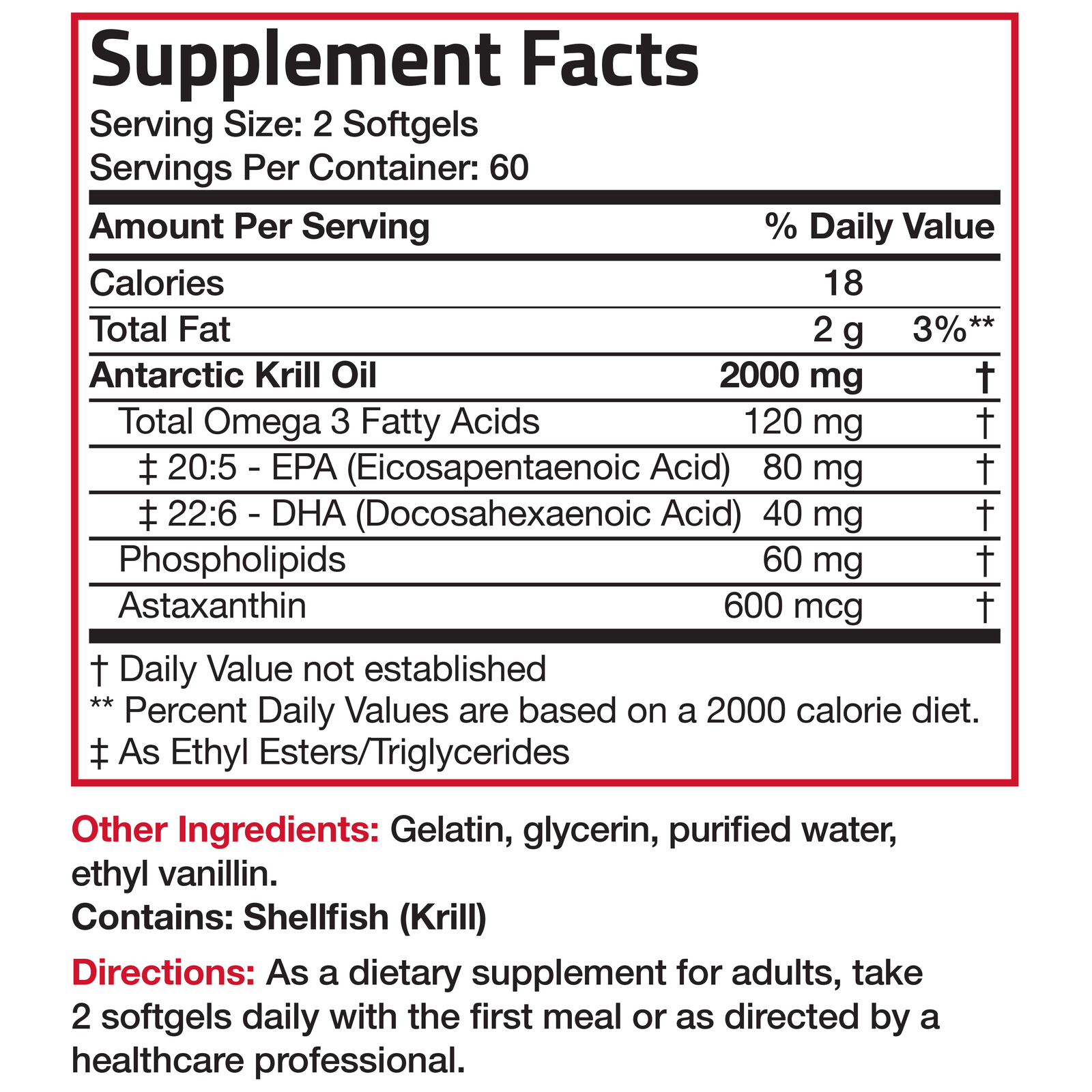 Antarctic Krill Oil 2000mg with Omega-3s EPA, DHA and Astaxanthin, 120 Softgels