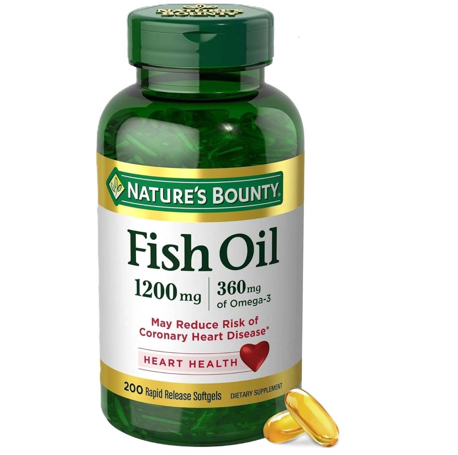 Nature’s Bounty Fish Oil 1200 mg Omega-3 Softgels – 200 Count (Heart Health)