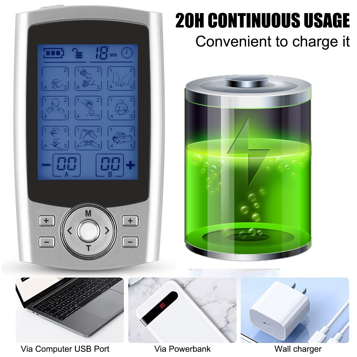 Tens Unit Muscle Stimulator Machine Pulse Massager Therapy Pain Relief 36+ Modes