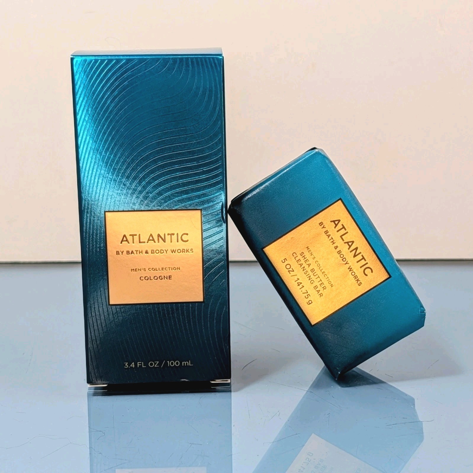 2 pc Bath & Body Works Mens Collection ATLANTIC Cologne 3.4oz Cleansing Bar Soap