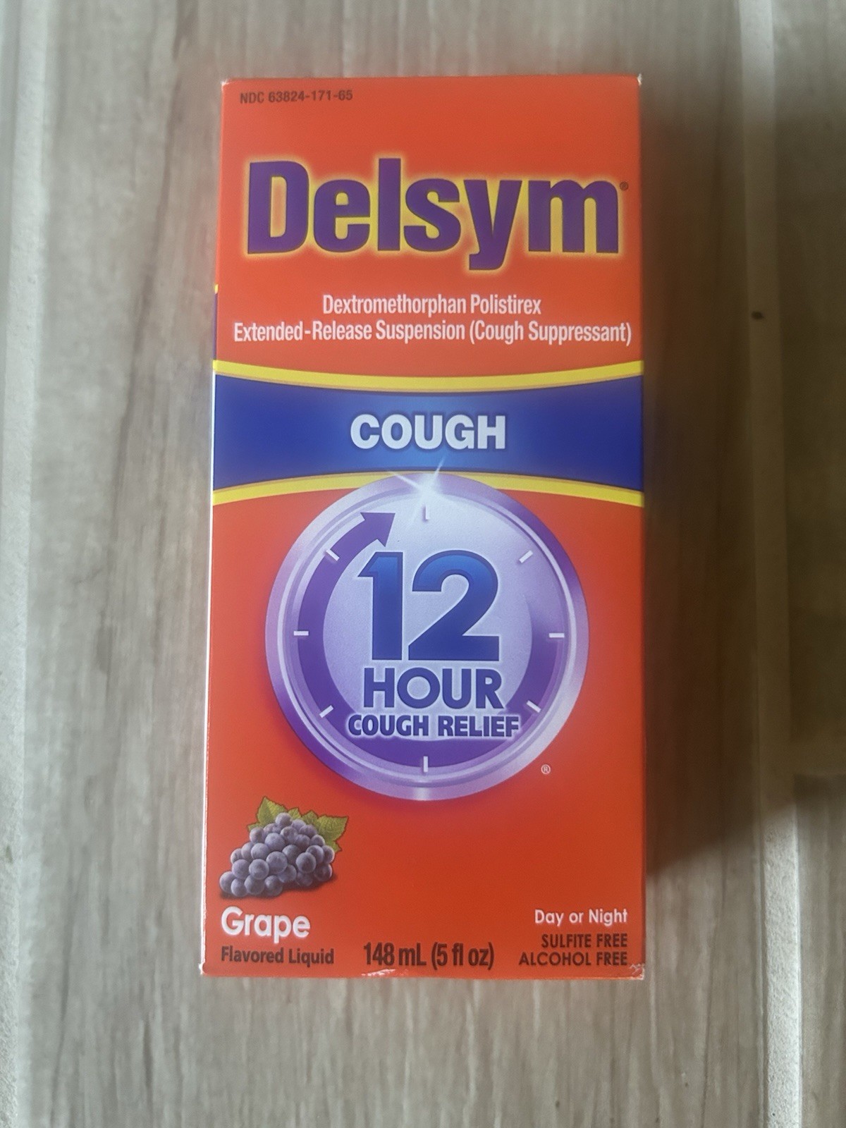 Delsym 12 Hour Cough Relief Suppressant Liquid Grape Flavor 5 fl oz Exp 06/26