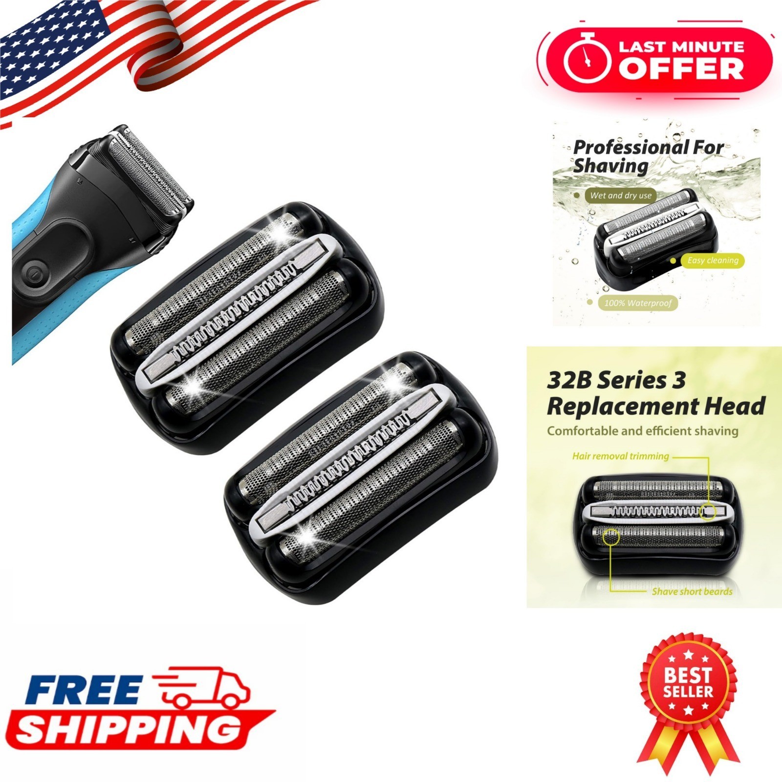 2Pack 32B Series 3 Electric Shaver Replacement Heads Compatible with S3