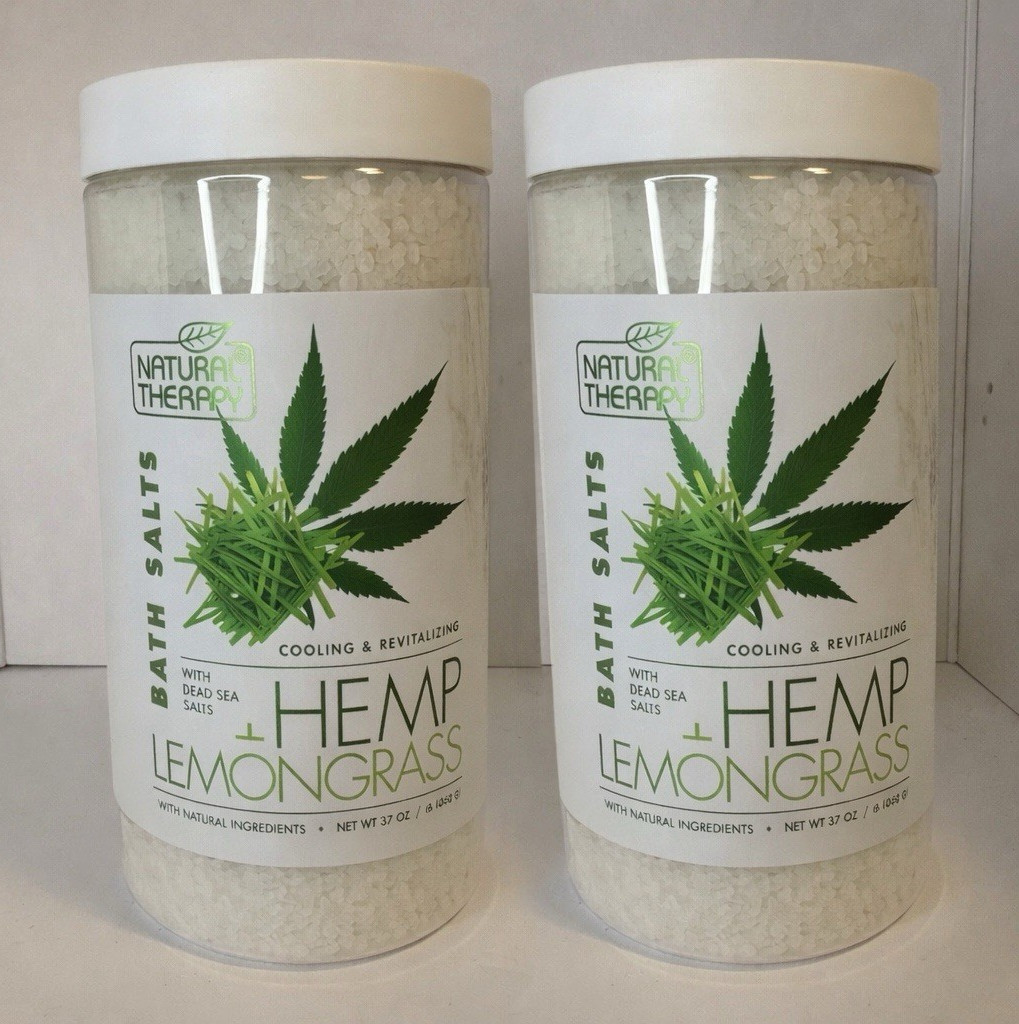 2 Pack Natural Therapy Hemp Lemongrass Bath Salts Dead Sea 37oz Each New