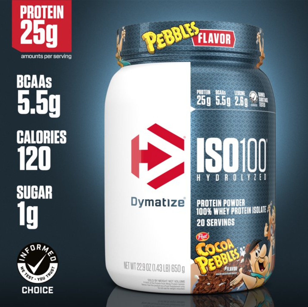 Dymatize ISO100 Hydrolyzed Whey Isolate Protein Powder, Cocoa Pebbles, 20 Servin