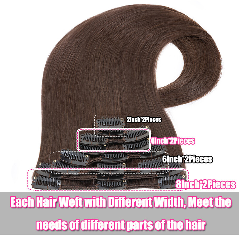 Clip in 8 Pieces 100% Remy Human Hair Extensions Full Head Straight 16″18″20″
