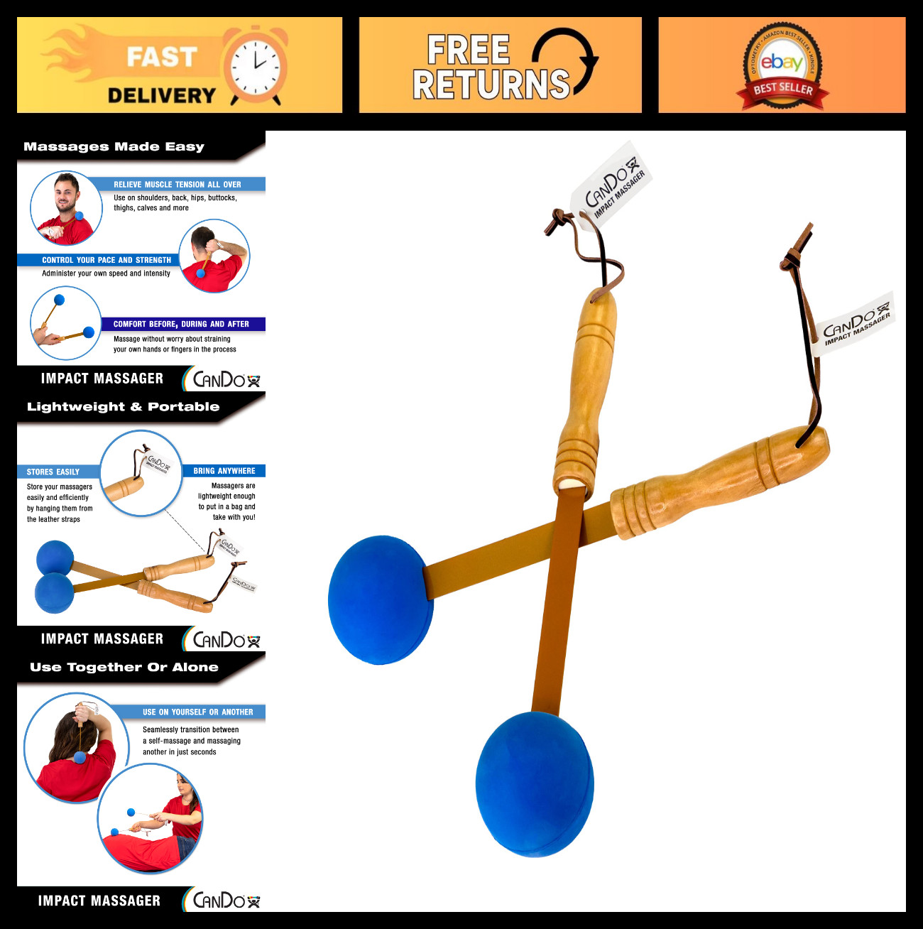 2 Pack Manual Ball Massage Tools – Flexible Stick Massagers for Sore Muscles, Ba