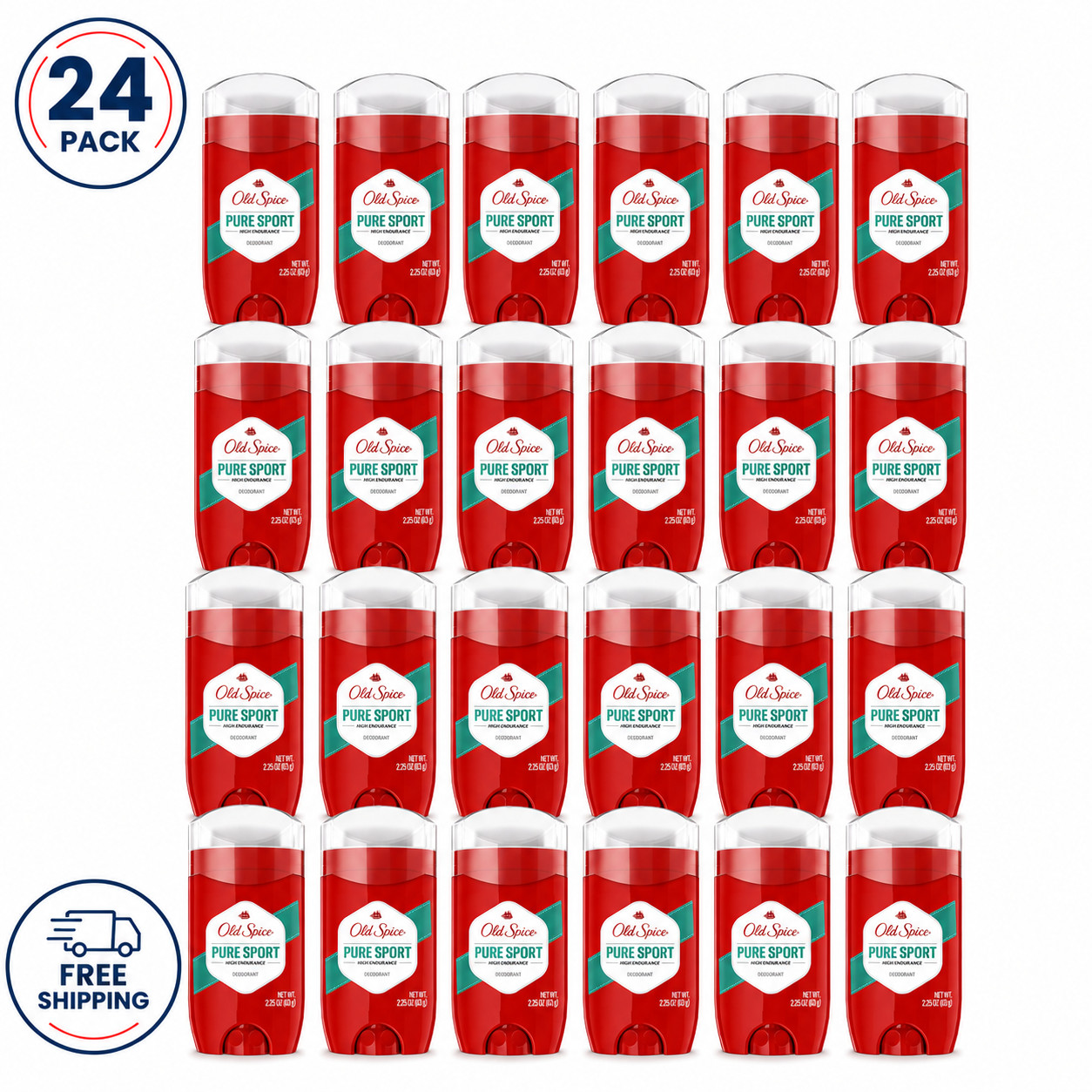 Old Spice Pure Sport Deodorant Men Aluminum Free 3 oz 24 Pack Odor Protection