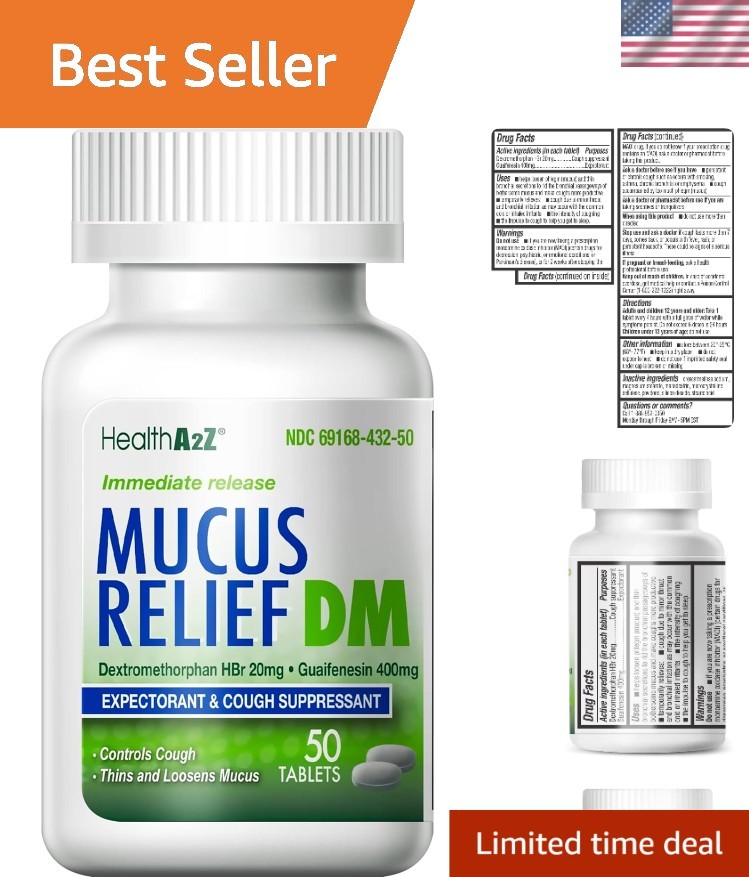 Mucus Relief DM: Fast-Acting Cough Relief with Dextromethorphan 20mg, 50 Tablets