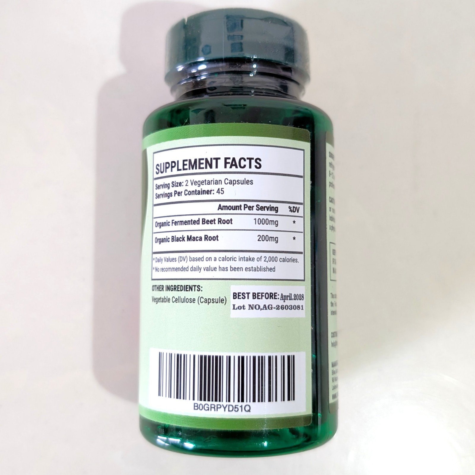 BLIVA Organic Fermented Beet Root with Maca Capsules 90 Count Exp 04/2028