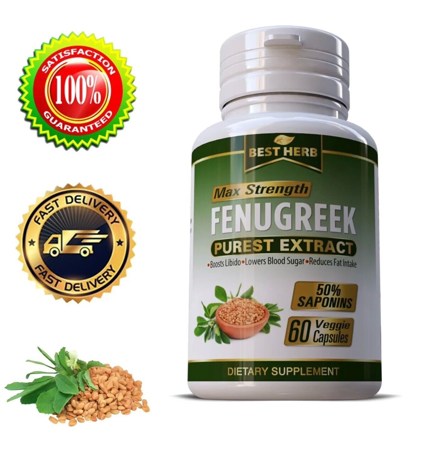 2 BOTTLES – Fenugreek 2000mg Testosterone Booster Pills 120 CAPSULES LOT 1/2028