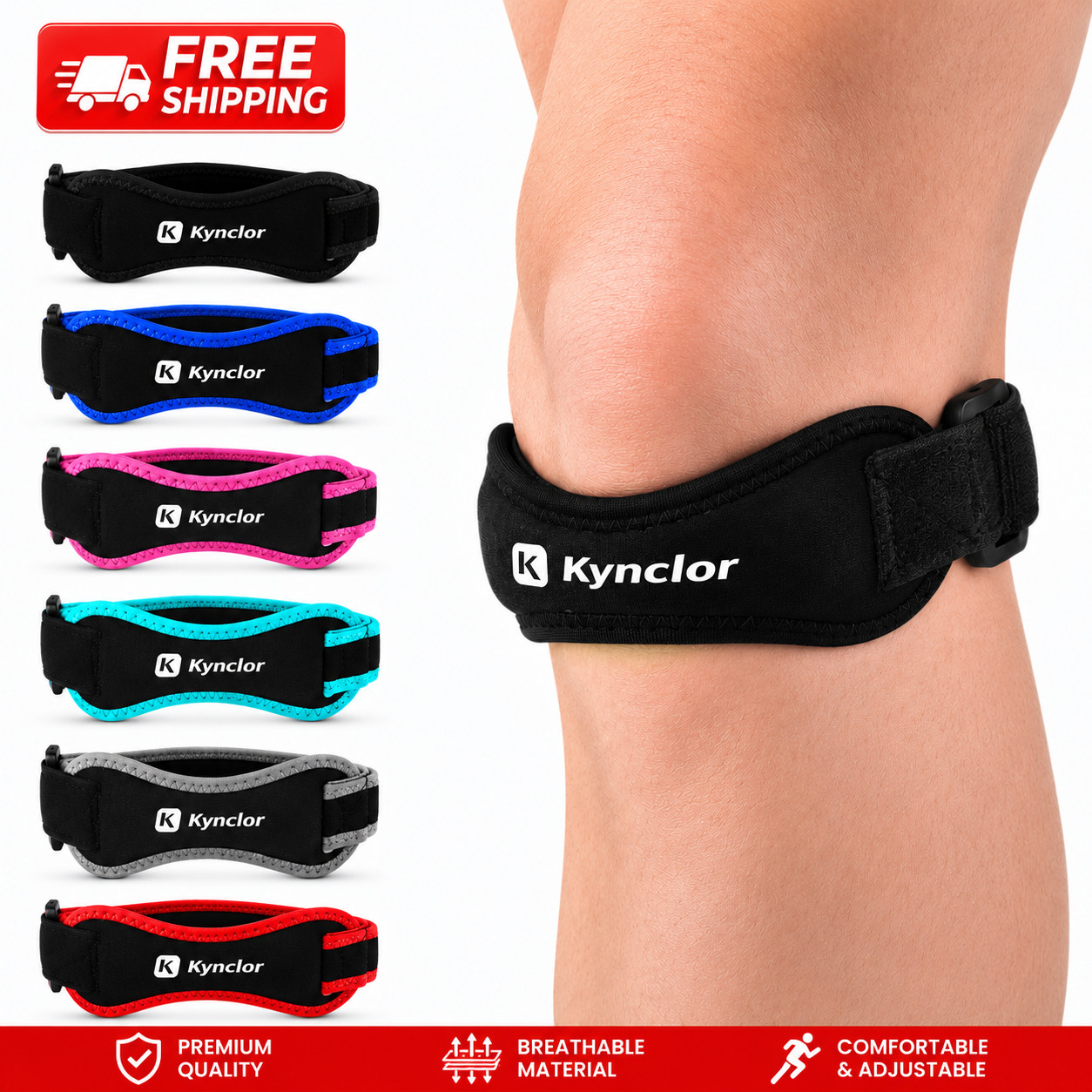 2Pcs Knee Patellar Tendon Strap Adjustable Support Brace for Running Sports