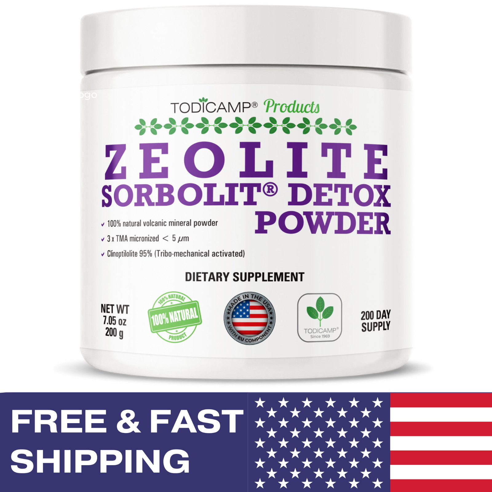 Zeolite Clinoptilolite Powder by TODICAMP® – Ultra FINE 1-2 µm – 200 Days Supply