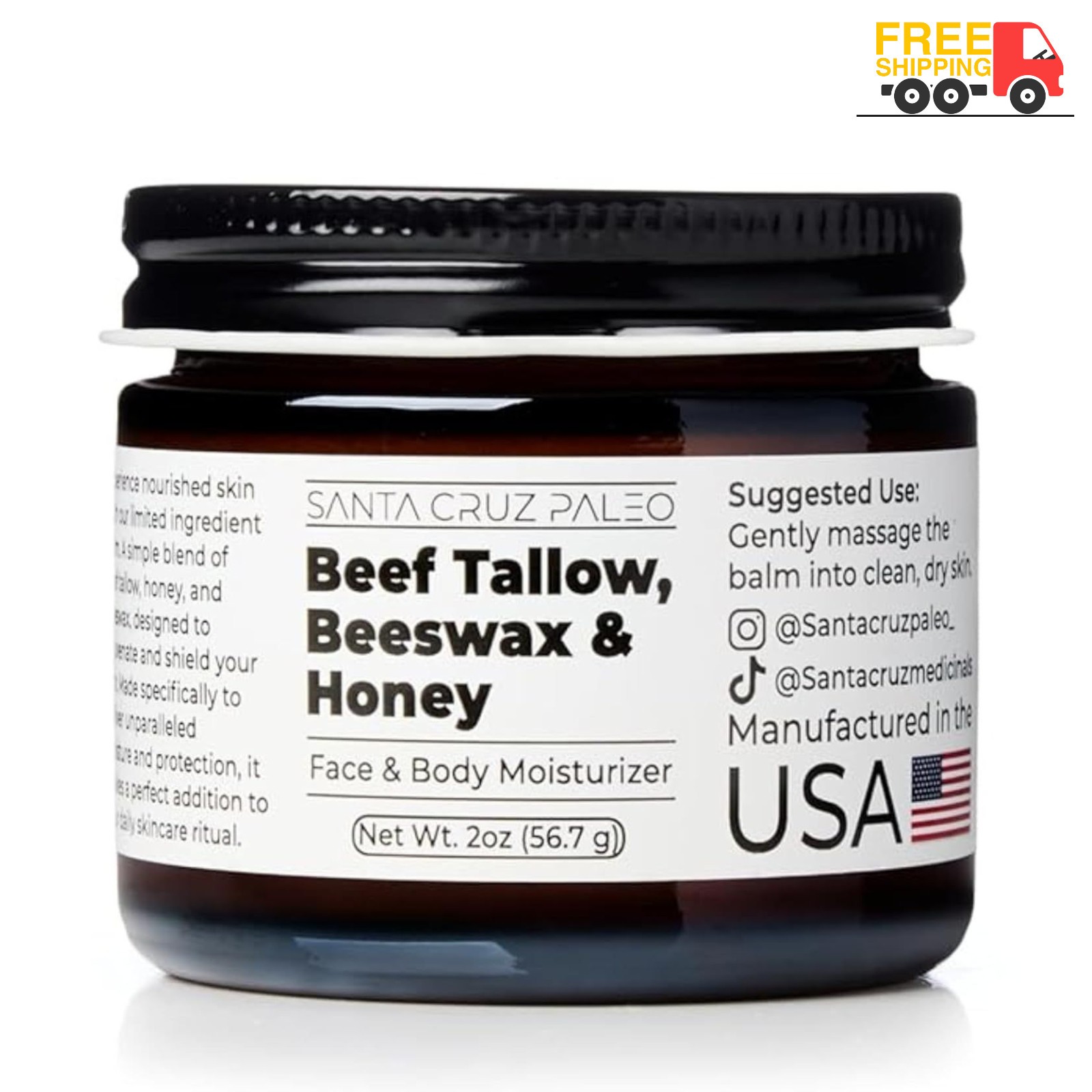 Santa Cruz Paleo Beef Tallow Face Balm 2oz Free Shipping