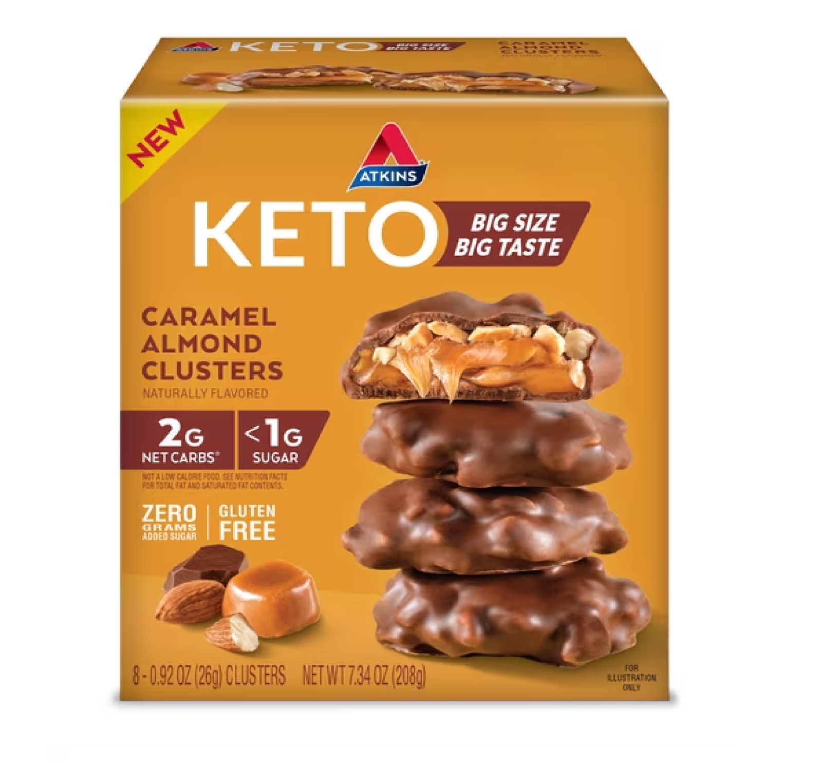 Atkins Keto Treats Caramel Almond Clusters 8 Pack Low Carb Dessert Snack