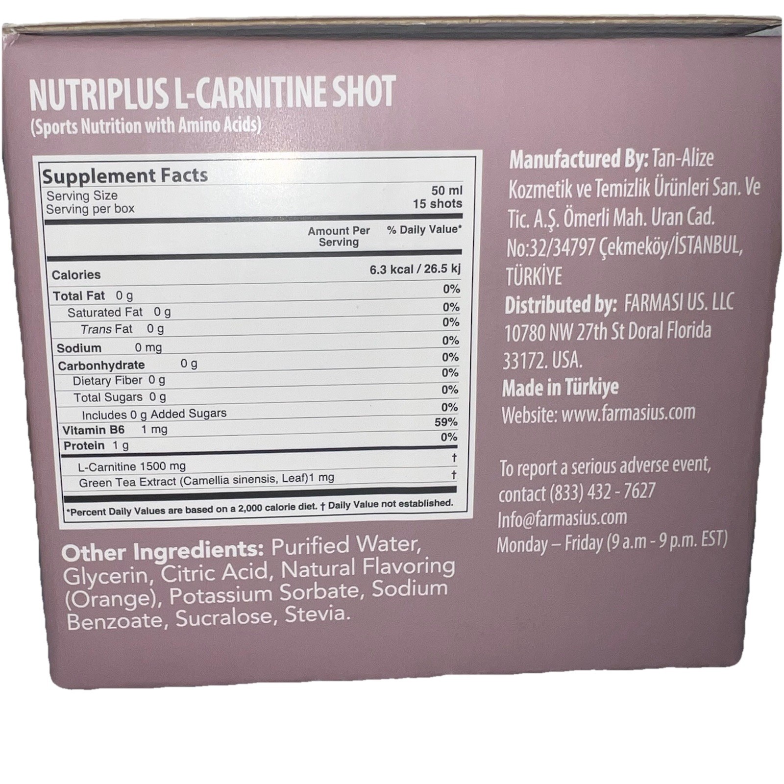 Nutriplus L-Carnitine Green Tea Shot 15x50ml Orange 1500mg Weight Mgmt