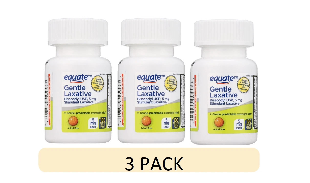 (3 Pack) Equate Bisacodyl Gentle Laxative Tablets for Adult Constipation, 100 Ct