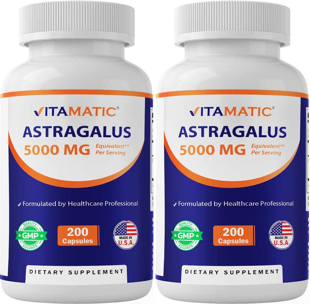 Vitamatic Astragalus Capsules 5000mg Supplement – 200 Count- 2 Pack
