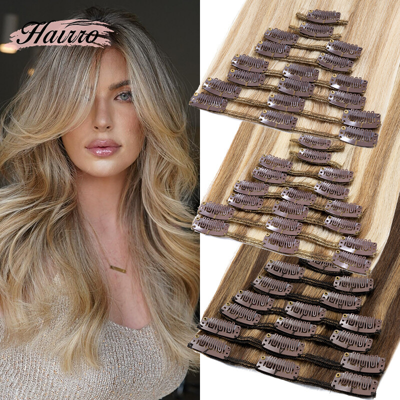 Clip In 100% Real Human Remy Hair Extensions 8Pieces 18Clips Full Head Highlight
