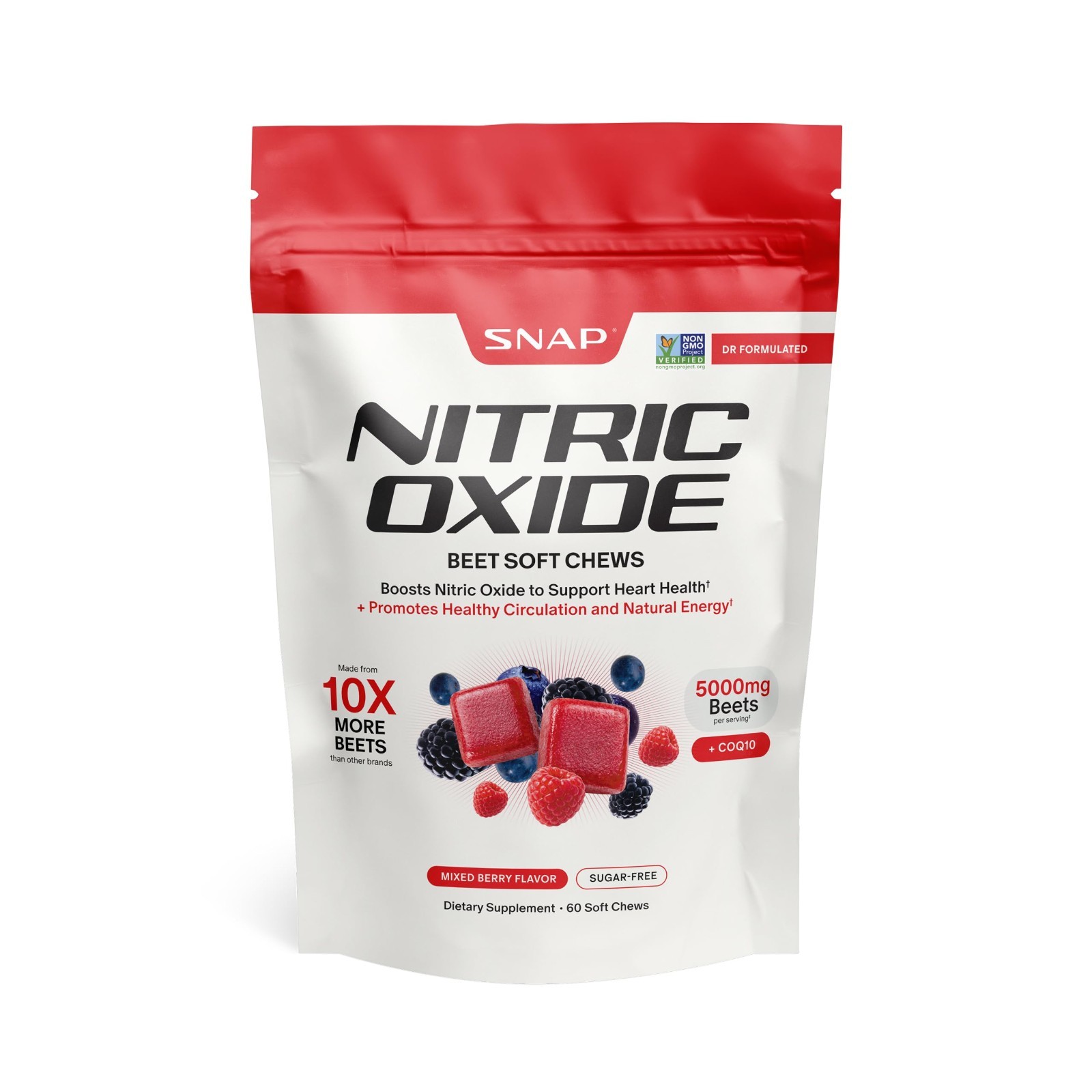 Nitric Oxide Beet Root Chews – 60 Soft Chews, Mixed Berry, 1,250mg, CoQ10 & Acai