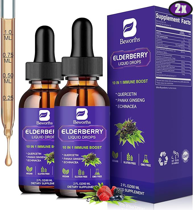 Sambucus Elderberry Syrup Liquid w/ Quercetin Vegan, Non-GMO & Gluten Free