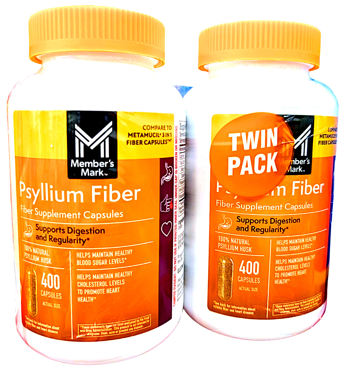 Member’s Mark 100% Psyllium Husk Fiber Capsules 2 x 400 Count EXP 05/2027
