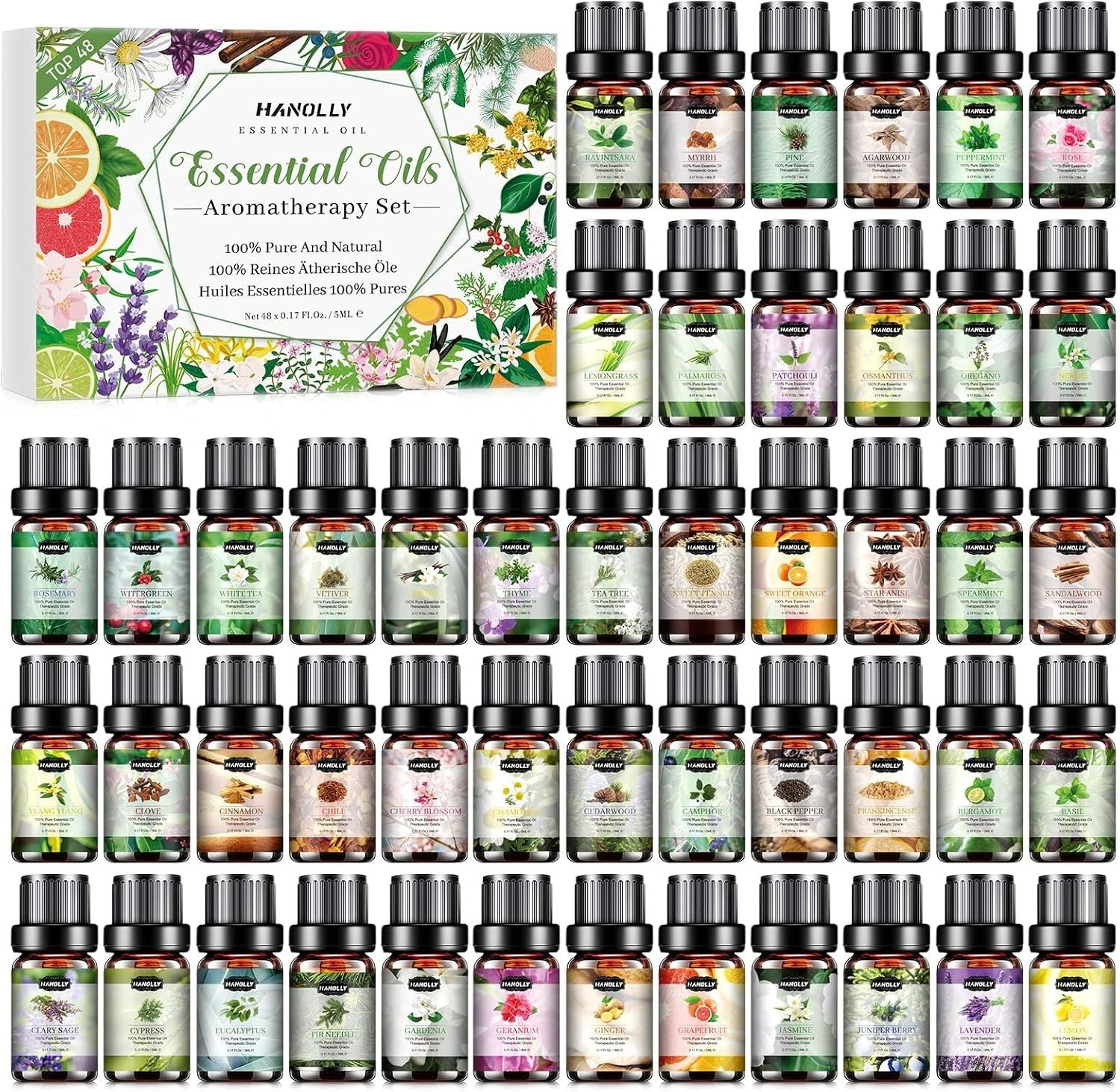 Top 48 Essential Oils Set – Eucalyptus, Lavender, Tea Tree