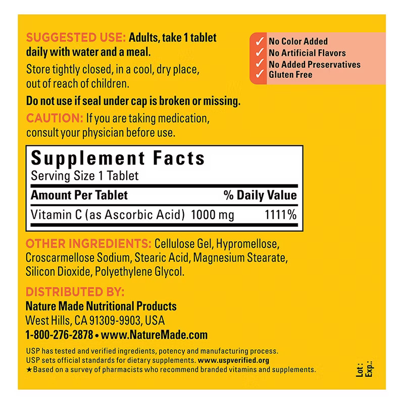 Nature Made Vitamin C 1000mg Tablets 365 Ct Extra Strength EXP: 08/2027