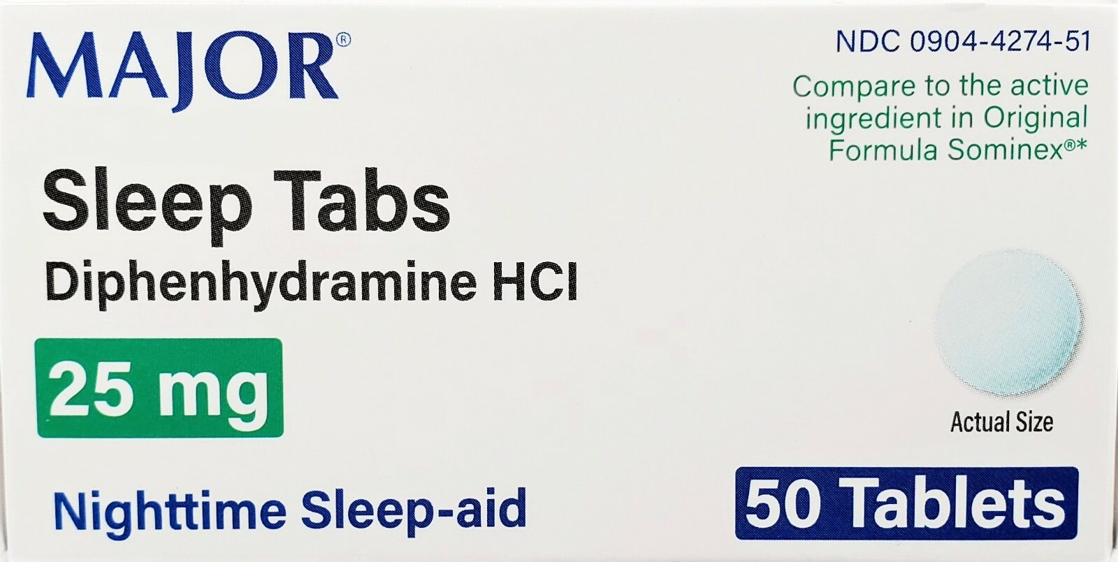Major Sleep Tabs Diphenhydramine 25mg 50 Ct – Exp Date 01-2027
