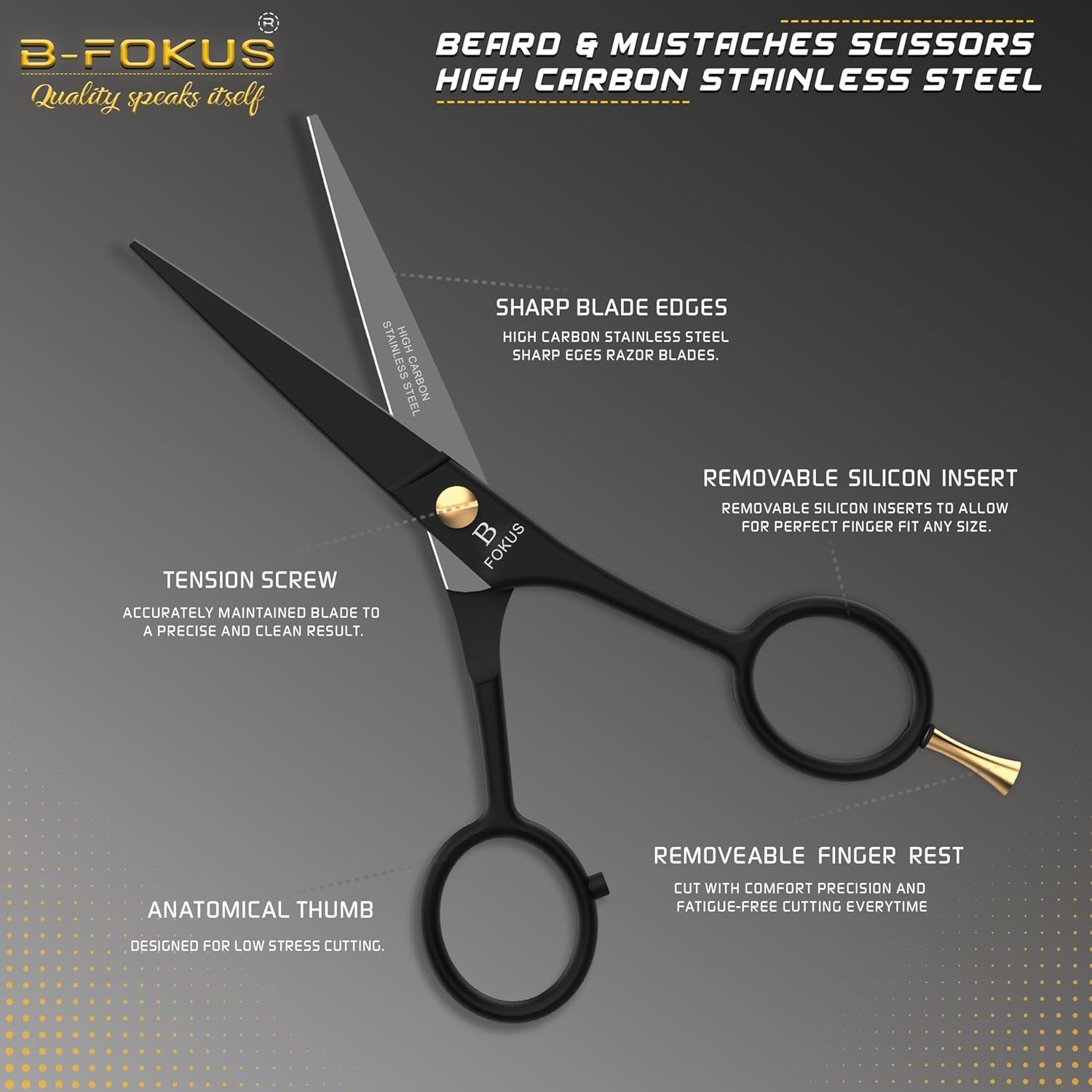5″ Premium Beard Mustache Scissors, Black High Carbon Stainless Steel Beard