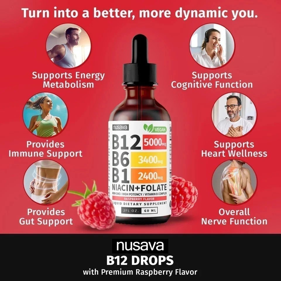 Nusava Vitamin B complex – B 12, B 6 & B 1 + Niacin & Folate – Double pack NEW