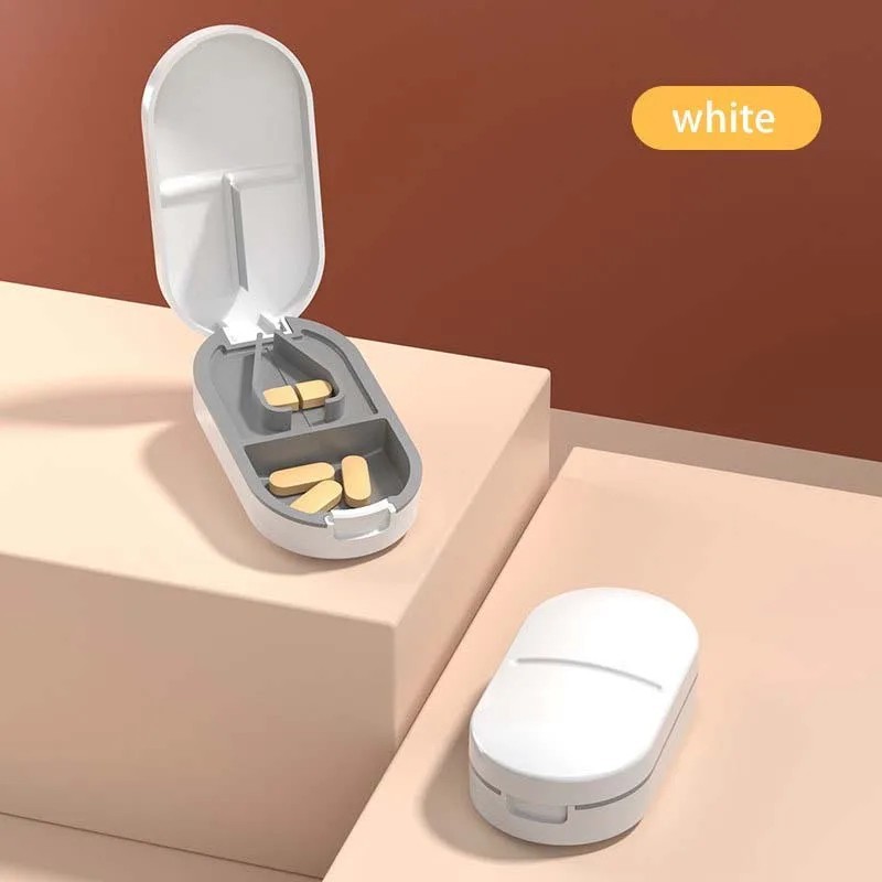 New PILL CUTTER Splitter Half Storage Compartment Box Medicine Tablet Holder.