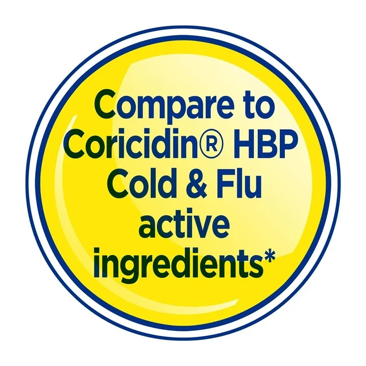 Equate Decongestant-Free Cold & Flu HBP Tablets 20 Count vs Coricidin HBP