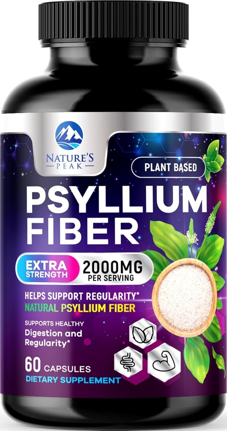 Psyllium Fiber Supplement 2000mg, Non-GMO, Natural Soluble Fiber Daily Digestion
